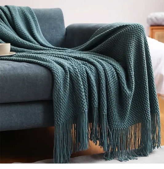 Pineapple Grid Knitted Blanket Solid Color Fringe Decoration Blanket Cover Soft Bean Blankets For Office Nap Couch and Bed Xmas