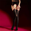 Pearl Cutout Open-Crotch Oil Glossy Sheer Pantyhose Garter Tights