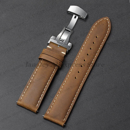 OnePlus Smartwatch Genuine Leather Band - Brown Butterfly Buckle Strap