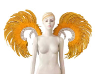 Showgirl Feather Wing Backpiece with Rhinestone Scroll Frames