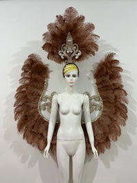 Two-Layer Feather Backpiece with Matching Rhinestone Headdress