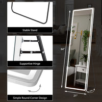 JHK Led 64"x21" Full Length Mirror Standing Hanging or Wall-Mounted Mirrors with Stand Aluminum Alloy Frame For Living Room