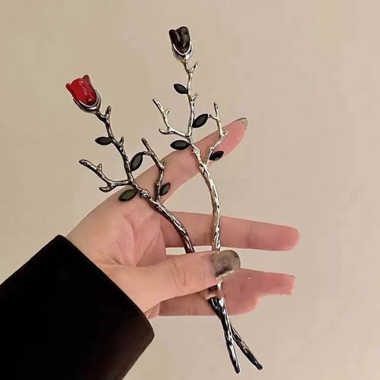 Vintage Rose Flower Hair Sticks for Women Simple Metal Sword Snake Diy Chopstick Hairpins Hairstyle Design Tools Accessories