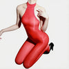 5D 912 PIN Backless Halter Oil Glossy Sheer Bodysuit Leotard