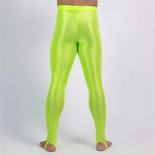 Men's Oil Glossy Sheer High-Stretch Pencil Pants Satin Smooth Leggings