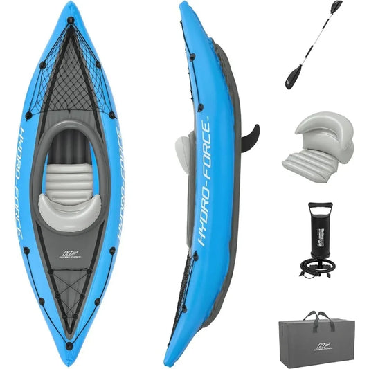 Hydro Force Inflatable Kayak Set | Includes Seat, Paddle, Hand Pump, Storage Carry Bag | Great for Adults, Kids and Families