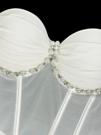 Pearl & Rhinestone Embroidered Bustier Corset Crop Top High Street Bralette