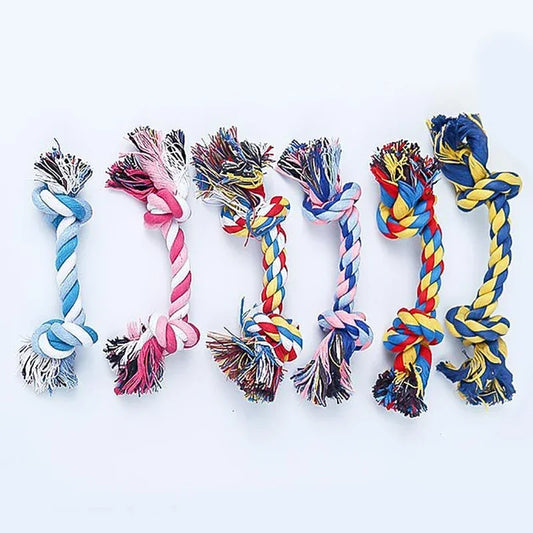 Pet Dog Toy Bite Rope Double Knot Cotton Rope Funny Cat Toy Bite Resistant and Sharp Teeth Pet Supplies Puppy Toys Random Color