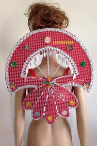 Sequined Butterfly-Style Costume Backpiece with Draped Chain