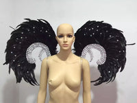 Showgirl Feather Wing Backpiece with Rhinestone Scroll Frames