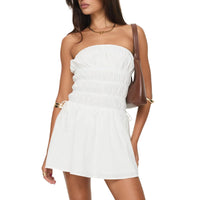 Women Strapless Mini Dress Summer Solid Color Ruched Backless Party Dress for Cocktail Streetwear Aesthetic Clothes