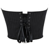 Black Striped Overbust Corset Top Zipper Front Lace-Up Bustier Body Shaper