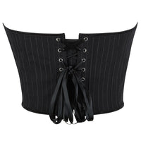 Black Striped Overbust Corset Top Zipper Front Lace-Up Bustier Body Shaper