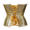 Gothic Metallic Faux Leather Overbust Corset Shiny Steel-Look Bustier