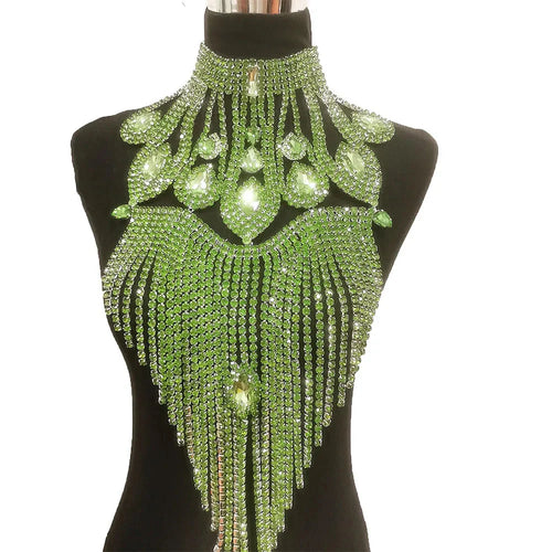 Long Rhinestone Tassel Fringe Crystal Drop Chocker Necklace Body Jewelry