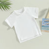 Kids Cotton Short Sleeve T-shirt Summer Casual Loose Fit Solid Color O Neck Tee for Toddler Girls and Boys