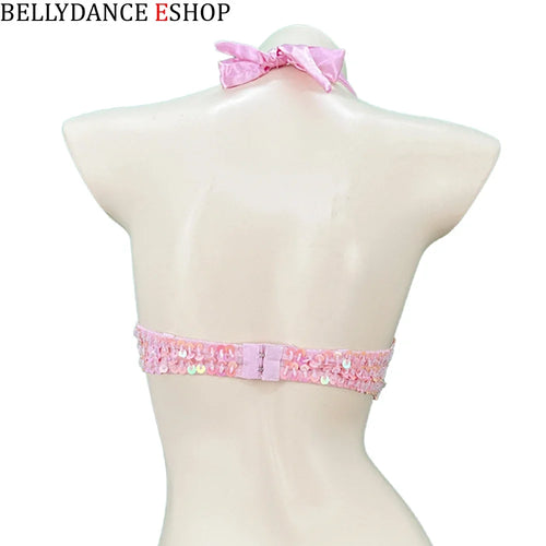 The Stardust Siren Shimmer – Sequin & Tassel Halter Belly Dance Bra Top