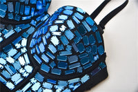 The Stardust Prism Siren – Mirror Embellished Push-Up Bustier Corset Top