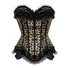 Leopard Satin Overbust Corset Lace Bowknot Clubwear Showgirl Body Shaper