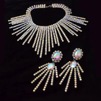 Rhinestone Tassel Necklace & Earring Set