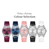Women's Crystal Bezel White Leather Strap Watch Quartz Date