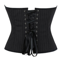 Black Striped Overbust Corset Top Zipper Front Lace-Up Bustier Body Shaper