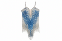 Rhinestone Fringe Bodysuit with Deep V Mesh Insert