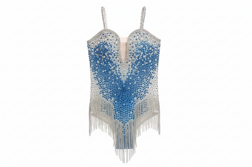 Rhinestone Fringe Bodysuit with Deep V Mesh Insert