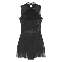 Sparkly Sequin & Fringe Dance Dress with Gloves Latin Stage Performance Costume