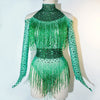 Rhinestone Tassel Mesh Performance Bodysuit