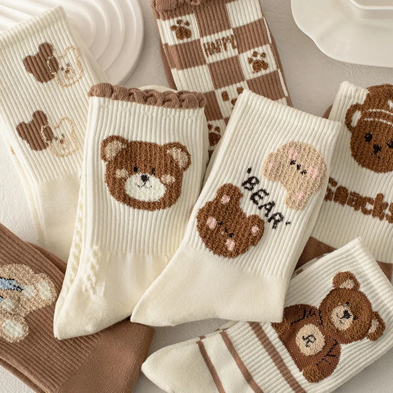 Women Socks Cotton Animal Print Autumn Winter Ladies Sock Fashion Cute Bear Calcetines Harajuku Calcetines Mujer Gift For Girls