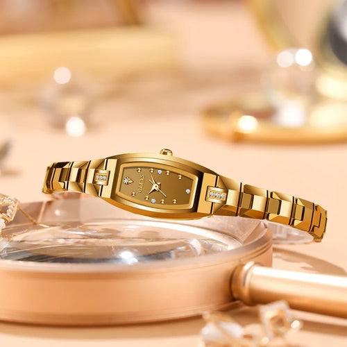 Women's Gold Stainless Steel Diamond Dial Dress Watch