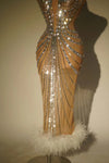 Sparkly Rhinestone & Sequin Sheer Illusion Long Dress Performance Costume