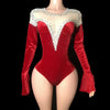 Sparkly Rhinestone Long-Sleeve Bodysuit Stage Performance Costume