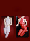 5D 912 PIN Backless Halter Oil Glossy Sheer Bodysuit Leotard