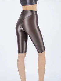 Oil Glossy High-Stretch Knee-Length Shorts Satin Shine Performance Biker Shorts