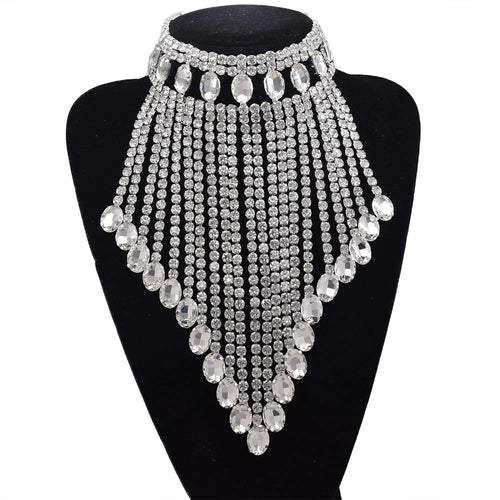 Rhinestone Tassel Fringe Necklace