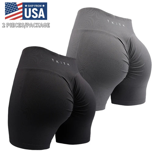 2 Pcs TKITK 2.0 Dynamic Shorts Pro Solid Surnch Seamless Women Soft  Fitness Outfits Yoga shorts Gym Running Bike Wear