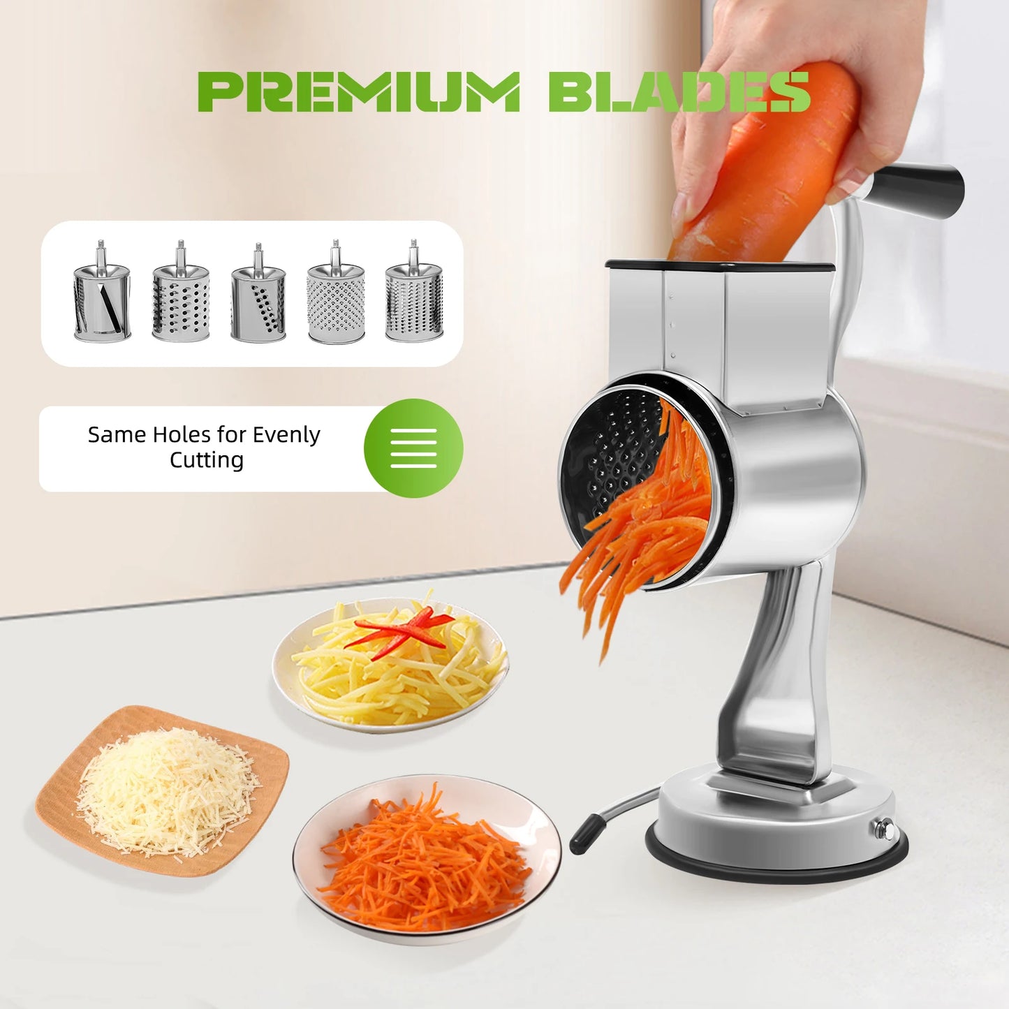 Manual Vegetable Slicer Kitchen Cutter Multi-functional Rotary Food Shredder Meat Grinder W/5 Different Blades&Turning Handle