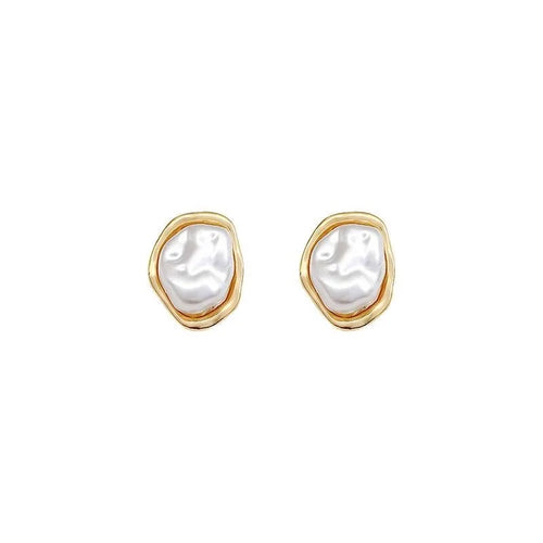 Irregularity Geometric Retro Personality Earrings for Women Golden Metal Imitation Pearl Stud Earrings Party Simple Jewelry Gift