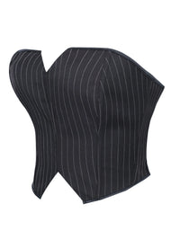 Black Striped Overbust Corset Top Zipper Front Lace-Up Bustier Body Shaper