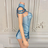 Rhinestone Embellished Performance Bodysuit with Tiered Sequins