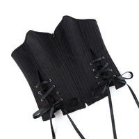Black Striped Overbust Corset Top Zipper Front Lace-Up Bustier Body Shaper