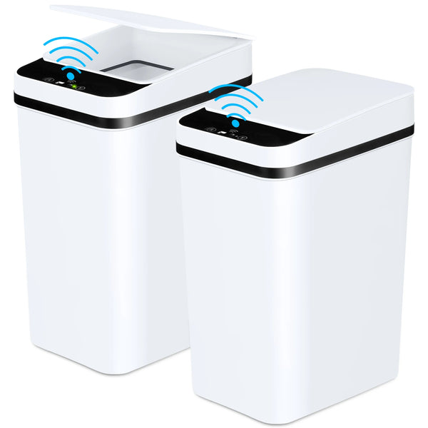 2 Pack 12L Bathroom Automatic Trash Cans Touchless Motion Sensor Slim with Lid for Bathroom Bedroom Living Room Office White
