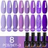 MEET ACROSS 8Pcs/Set Sparkly Rose Red Purple Gel Nail Polish Glitter Semi Permanent Nail Art Gel Vernis For Nails Manicure Kits