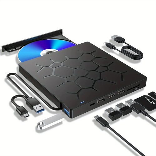 External Drive 7 IN 1 USB 3.0 Portable DVD Player,External Disk Drive Optical Compatible With Laptop Desktop PC Windows Linux OS