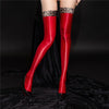 Satin Smooth Oil Shiny Thigh-High Stockings Leopard Print Trim Glossy Tights