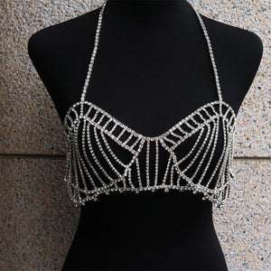 Dazzling Multilayer Fringed Body Chain & Jumpsuit Bikini Set