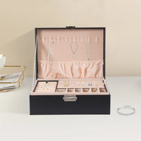 Jewelry Box Double Lock Leather Jewelry Box PVC Large Storage Case Ring Box Organizer Classic Jewelry Display Case Holder