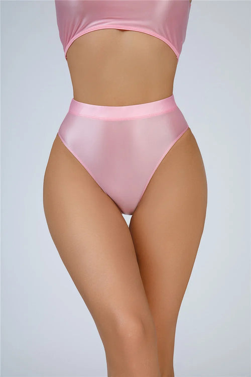 High-Waist Oil Glossy Sheer G-String Thong Satin Smooth Seamless Briefs